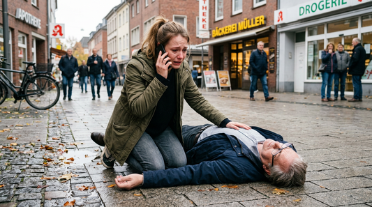 Ein Mann der am Boden liegt und bewusstlos ist